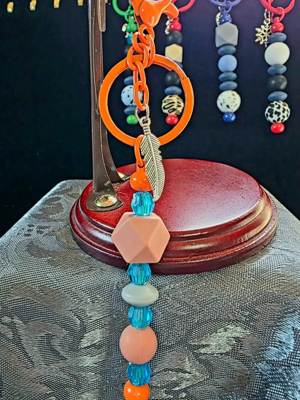 Handcrafted Orange Feather Charm Keychain NEW One of a Kind Fashionable MUST